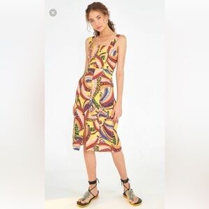 FARM Rio MULTI BANANA LINEN MIDI DRESS